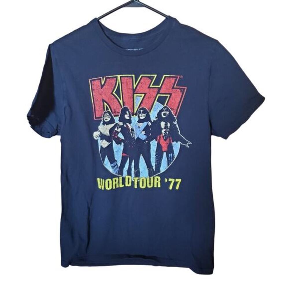 Kiss World Tour 77 Graphic T-Shirt Mens Sz M Black Rock Band Tee